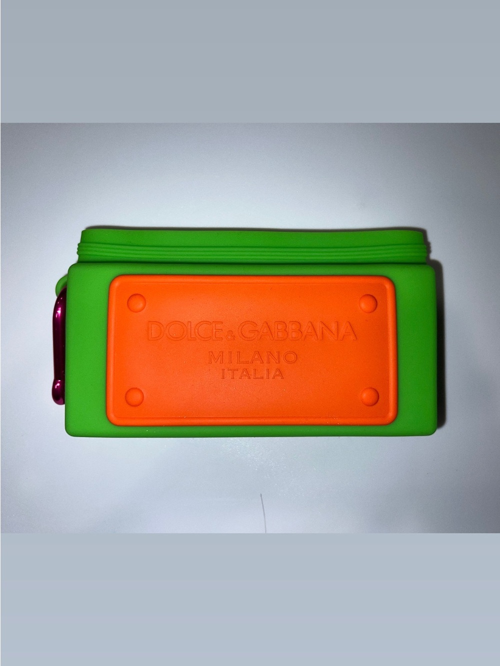 Dolce & Gabbana Bright Green and Orange Silicone Pouch with Logo Panel